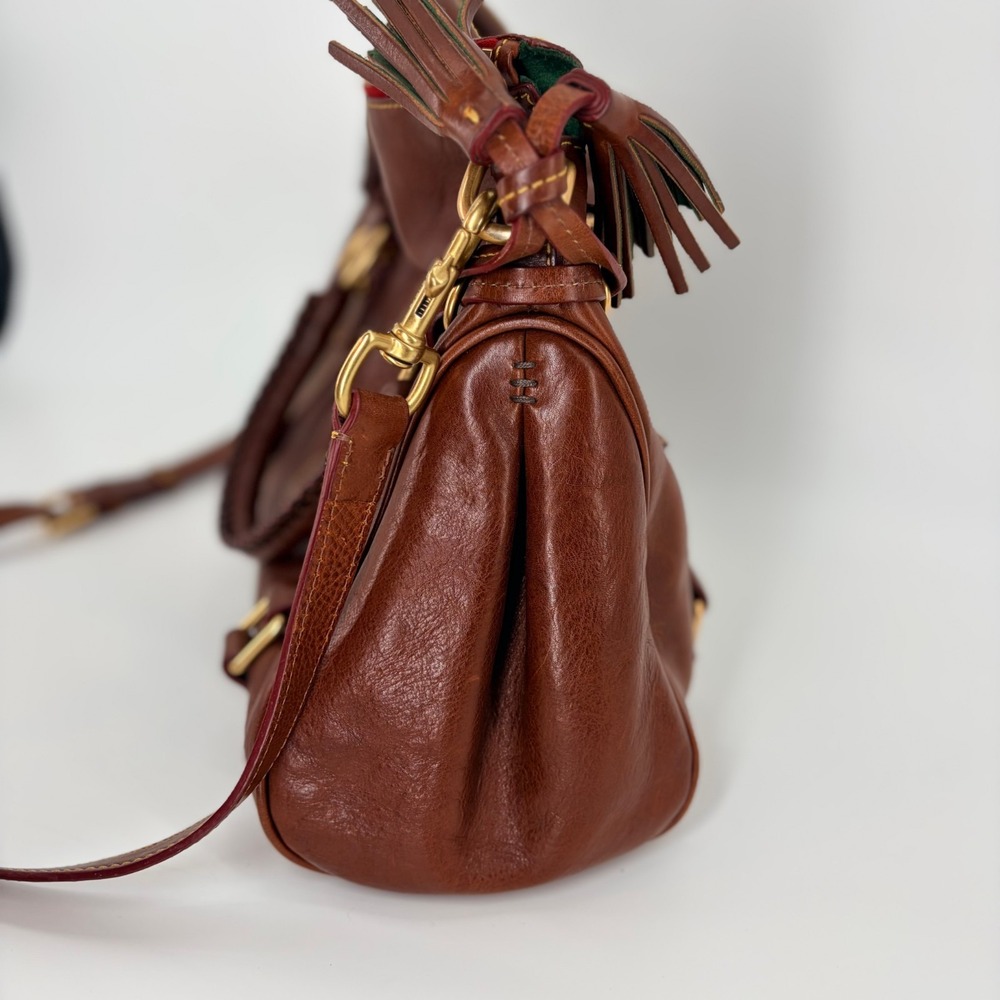 Dooney & Bourke Large Florentine Leather Satchel Chestnut Tassel Strap - Picture 14 of 16